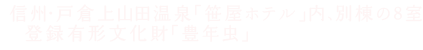 信州・戸倉上山田温泉「笹屋ホテル」内、別棟の8室　登録有形文化財「豊年虫」